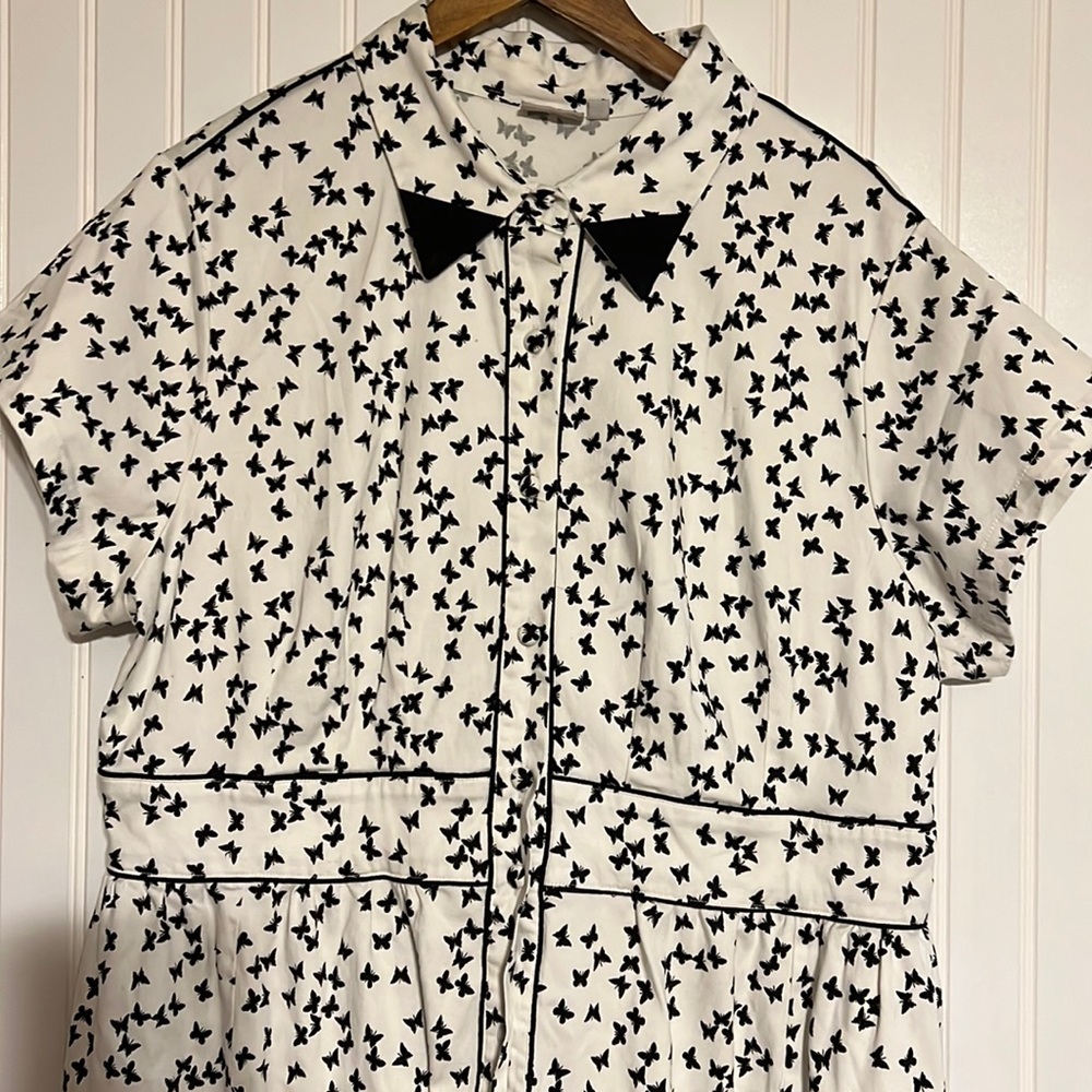 Eshakti black butterfly butterflies silhouettes White Shirt Dress Size 3X 26 W